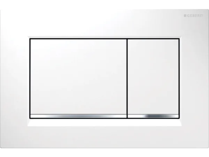 На изображении товар Панель двухклавишная Geberit Sigma30 для унитаза, цвет белый хром от официального представителя в Москве