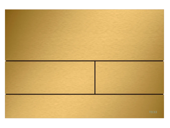 На изображении товар Панель смыва TECEsquare II для унитаза, PVD покрытие против отпечатков пальцев, цвет Brushed Gold Optic / позолоченный сатин от официального представителя в Москве