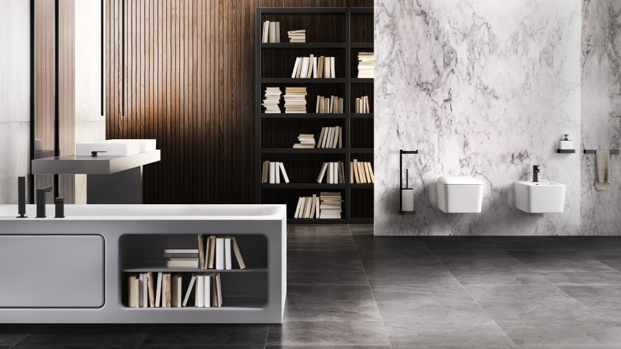 Cтойка с бумагодержателем и ёршиком Gessi Rettangolo, настенная, цвет Brushed Brass PVD - изображение 1