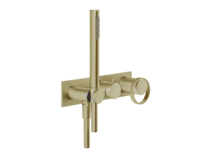 На изображении товар Смесителя для душа Gessi Anello, встраиваемый, 265х100мм, однорычажный, внешняя часть, цвет Brushed Brass PVD от официального представителя в Москве