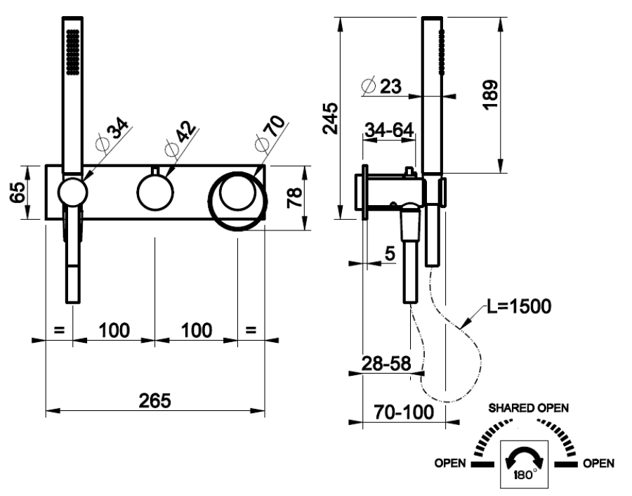 Смесителя для душа Gessi Anello, встраиваемый, 265х100мм, однорычажный, внешняя часть, цвет Brushed Brass PVD - изображение 1