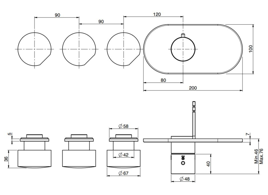 Термостат Carlo Frattini SO, без ручек, с 3 запорными вентилями, горизонтальная/вертикальная установка, ширина 100 мм, внешняя часть, цвет хром - изображение 1