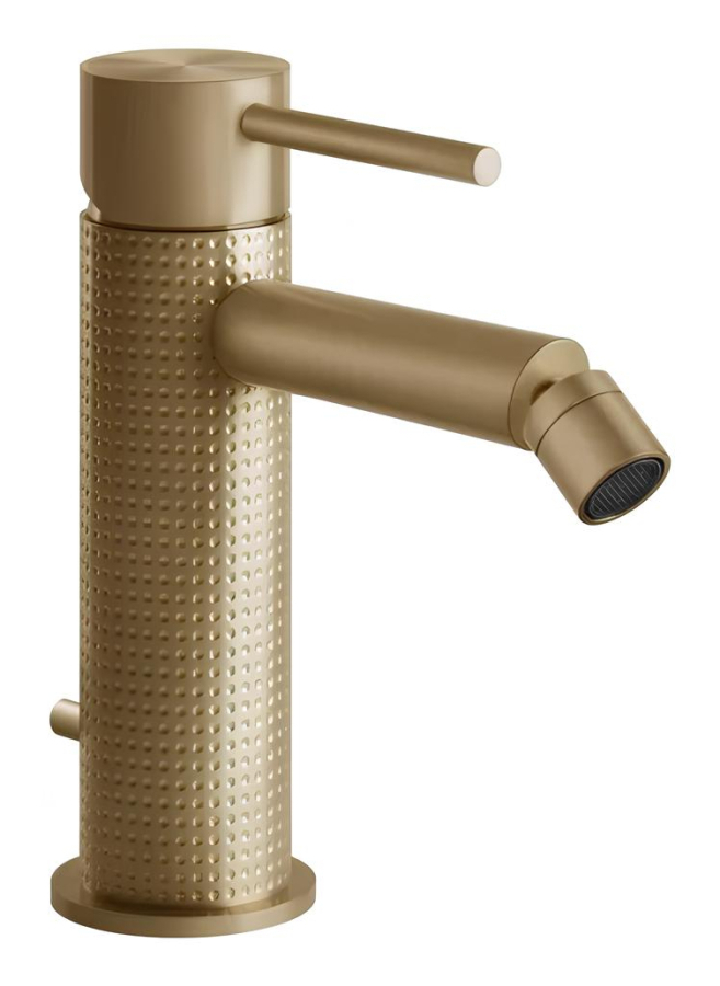 Смеситель для биде Gessi316, однорычажный, с донным клапаном, соединительными шлангами, цвет Warm Bronze Brushed PVD