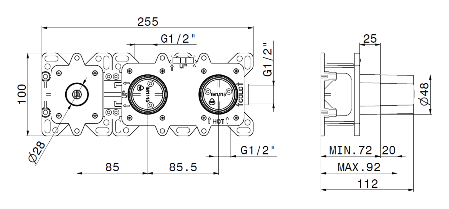 Скрытая часть смесителя для душа Newform, на 2 потребителя - изображение 1