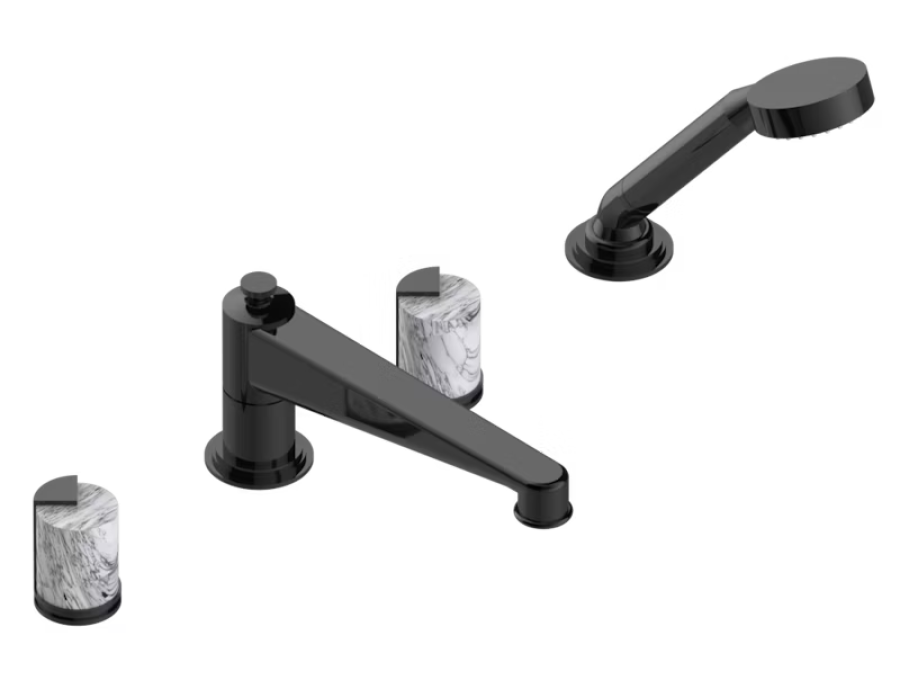Смеситель THG Le 9 Howlite, на борт ванны, на 4 отверстия, с ручным душем, удлинённый излив, цвет Brown bronze PVD
