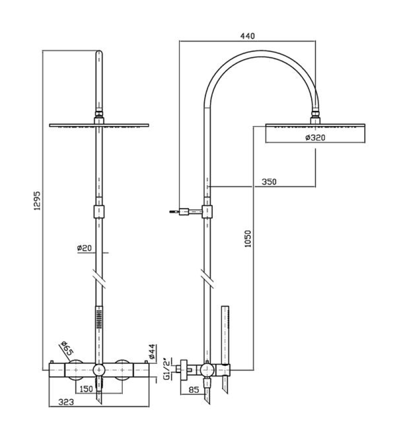 Душевая система термостатическая Zucchetti Helm, стойка с верхним душем, с ручной лейкой с гибким шлангом, цвет Brushed Copper PVD - изображение 1