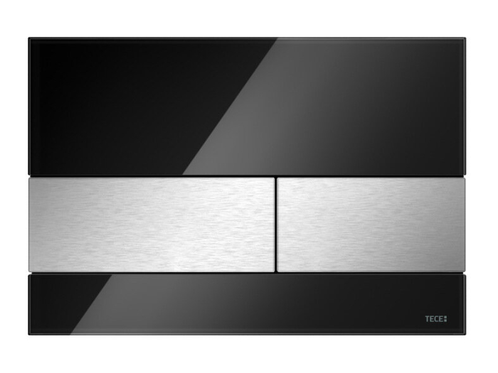 На изображении товар Панель смыва TECEsquare для унитаза, стекло чёрное, клавиши нержавеющая сталь сатинированная (с покрытием против отпечатков пальцев) от официального представителя в Москве