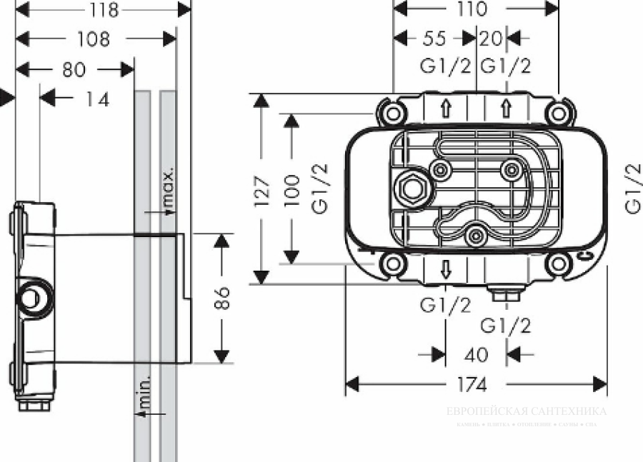 Скрытая часть для термостата Axor One Showers, для 4 потребителей, звукопоглощающая установка - изображение 1