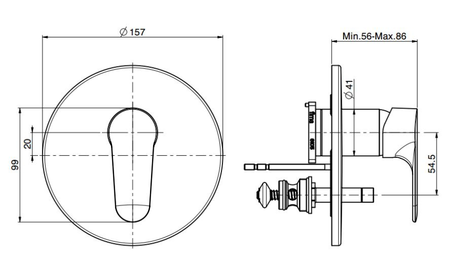 Смеситель Carlo Frattini Serie 22, настенный, с переключателем на 2 потребителя, Ø157 мм, внешняя часть, цвет хром - изображение 3
