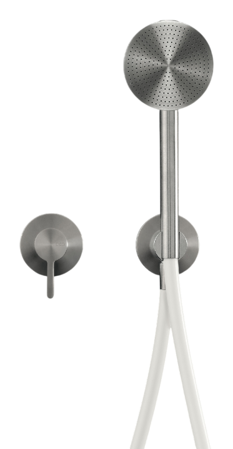 Смеситель для ванны CeaDesign Innovo, настенный, на 2 отверстия, ручной душ Ø 80 мм, шланг в цвете Black, внешняя часть, сталь, цвет сатинированная сталь