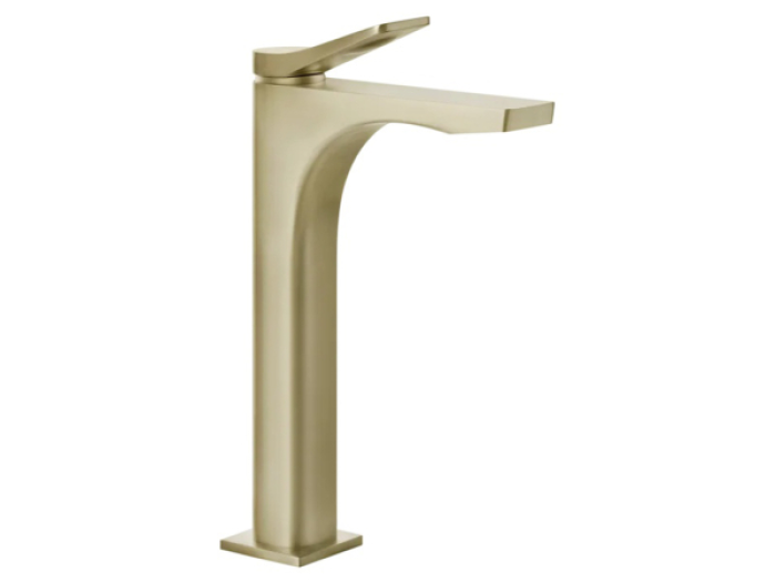 На изображении товар Смеситель для раковины Gessi Rilievo, высокий, без донного клапана, цвет Brushed Brass PVD от официального представителя в Москве