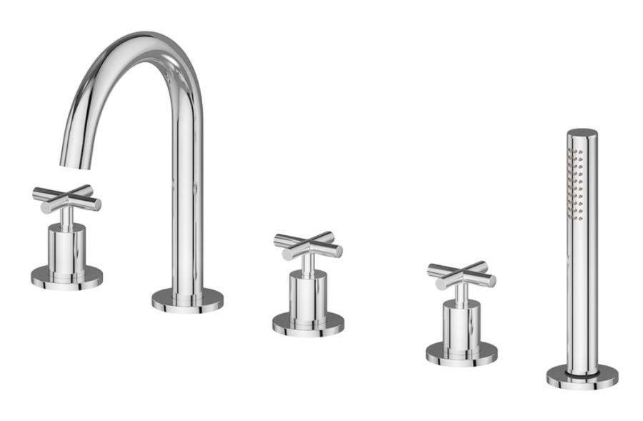 Смеситель для ванны Newform Blink, на 5 отверстий, с переключателем, вытяжным ручным душем, цвет хром