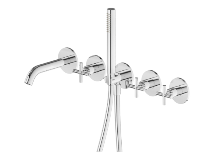 На изображении товар Смеситель для ванны Newform Blink, встраиваемый, настенный, на 5 отверстий с ручным душем, внешняя часть, цвет хром от официального представителя в Москве