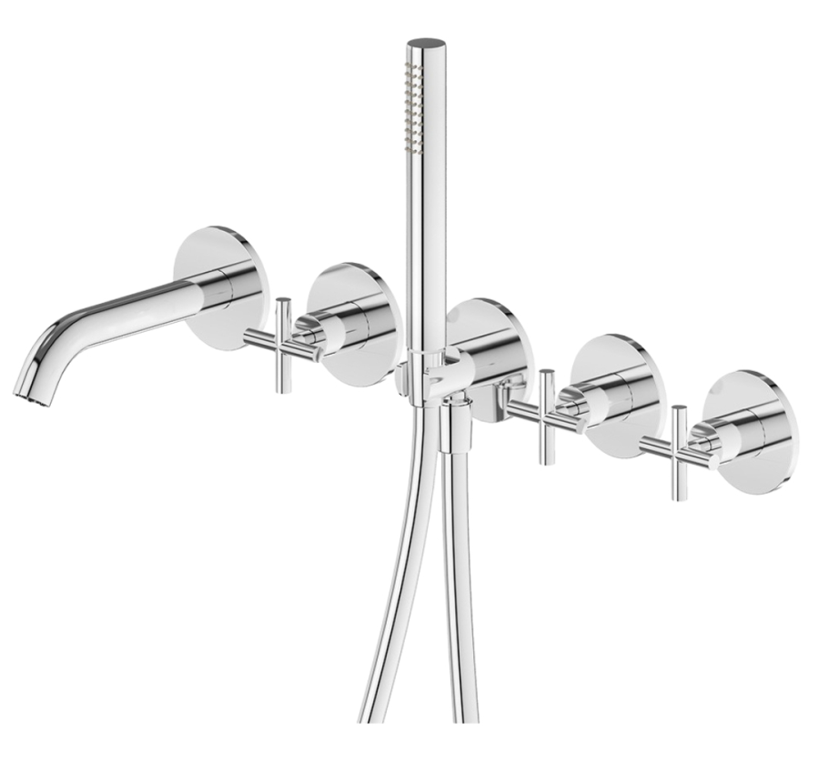 Смеситель для ванны Newform Blink, встраиваемый, настенный, на 5 отверстий с ручным душем, внешняя часть, цвет хром