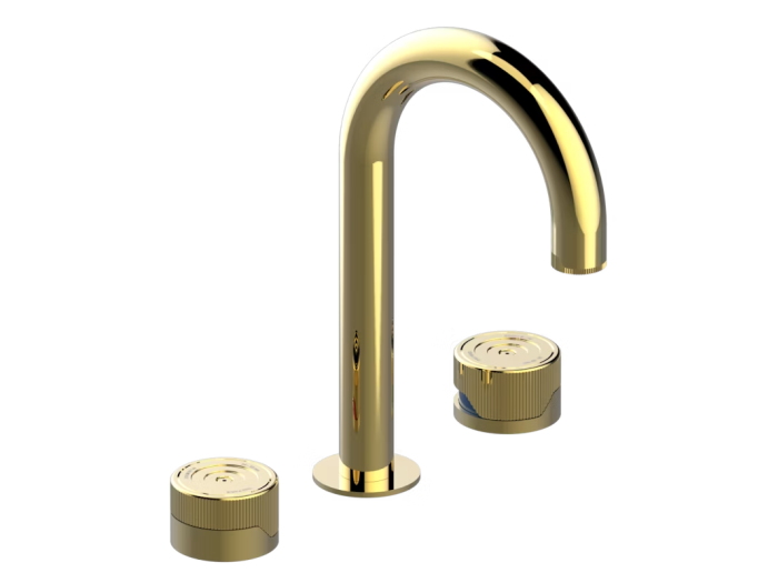 На фото Cмеситель для раковины THG Zoom.5 на 3 отверстия, с высоким изливом, с донным клапаном, цвет Polished gold На изображении товар Cмеситель для раковины THG Zoom.5 на 3 отверстия, с высоким изливом, с донным клапаном, цвет Polished gold от официального представителя в Москве