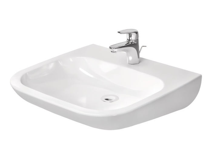 На изображении товар Раковина Duravit D-Code Vital Med подвесная, 600х555 мм, без перелива, 1 отверстие под смеситель, цвет белый от официального представителя в Москве