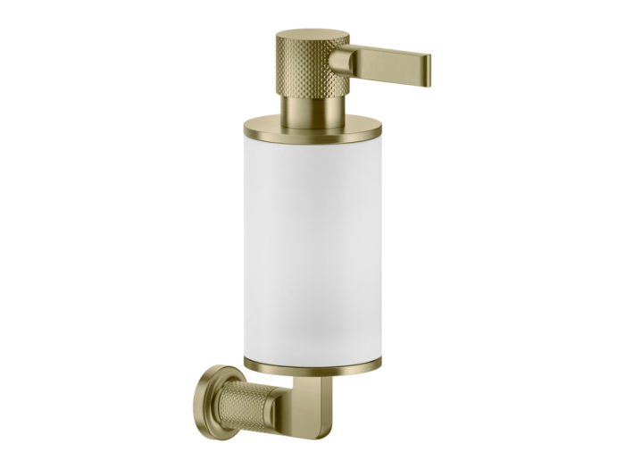 На изображении товар Дозатор Gessi Inciso ø75х240 мм, настенный, цвет White/Brass Brushed PVD от официального представителя в Москве