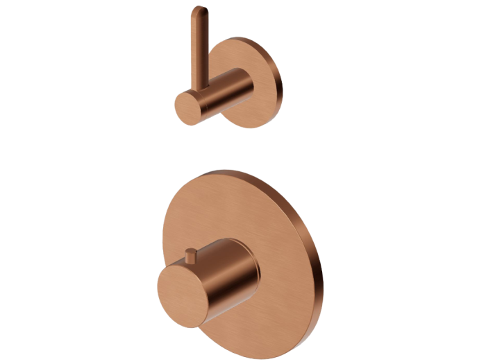 На изображении товар Термостат Zucchetti Isy22, для душа, встраиваемый, с 2-х ходовым переключателем, внешняя часть, цвет Brushed PVD Copper от официального представителя в Москве