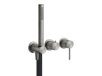 Cмеситель Gessi316, встраиваемый, с держателем душевой лейки, подводом воды, на 2 выхода с переключателем, внешние части, цвет Steel Brushed