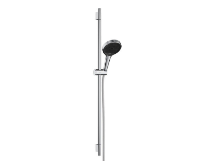 На изображении товар Душевой гарнитур Hansgrohe Rainfinity 130 3jet, штанга Н. 915 мм, с ручной лейкой и шлангом, цвет хром от официального представителя в Москве