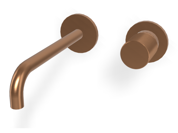 На изображении товар Смеситель для раковины Carlo Frattini Spillo Tech, ручка G Collection, настенный, с донным клапаном Click-Clack, излив 200 мм, внешняя часть, цвет брашированная янтарная бронза от официального представителя в Москве