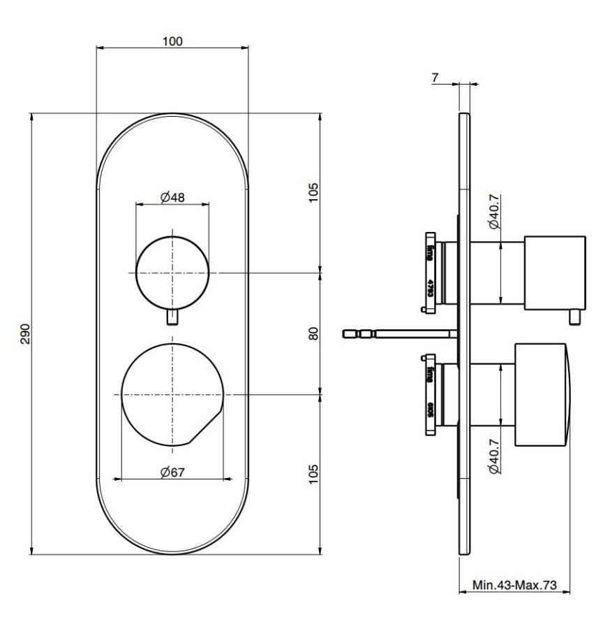 Смеситель Carlo Frattini SO, с переключателем на 2/3 потребителя, без ручек, Н-290 мм, внешняя часть, цвет никель брашированный - изображение 3