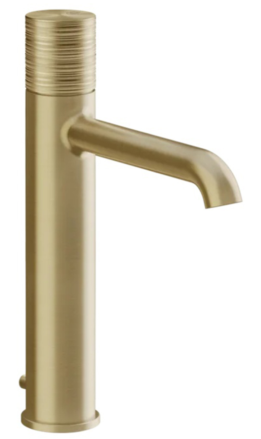Cмеситель для раковины Gessi Habito, средней высоты, с донным клапаном и соединительными шлангами, цвет Brushed Brass PVD
