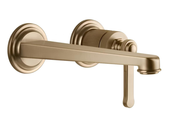 На изображении товар Смеситель Gessi Venti20, настенный, со средним изливом, без донного клапана, внешние части, цвет Warm Bronze Br. PVD от официального представителя в Москве