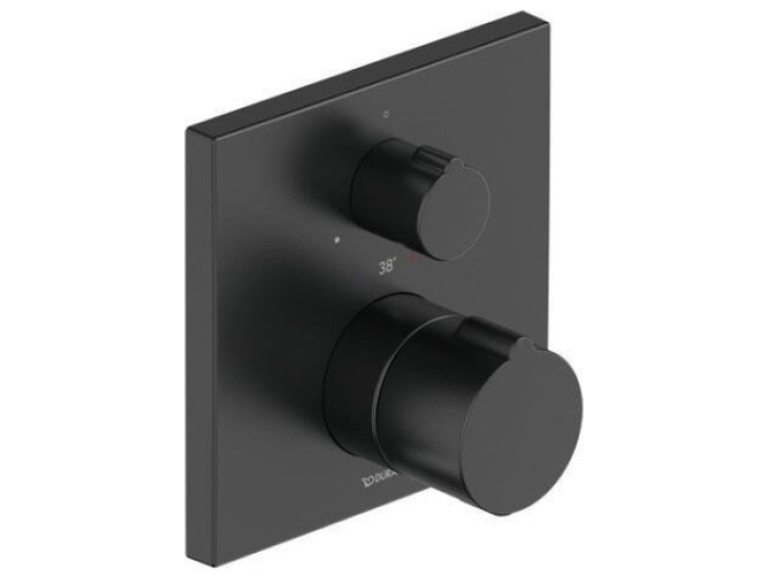 На изображении товар Термостатический смеситель для душа Duravit C.1, внешняя часть, 1 выпуск, квадратная накладка, цвет чёрный матовый от официального представителя в Москве