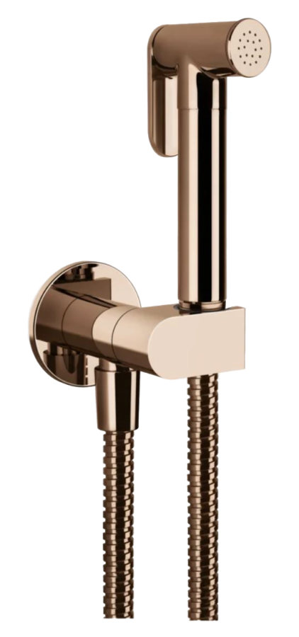 Гигиенический душ Gessi Tondo, с предохранительным клапаном, с лейкой, шлангом, шланговым подсоединением и держателем лейки, ширина 75 мм, цвет Copper PVD