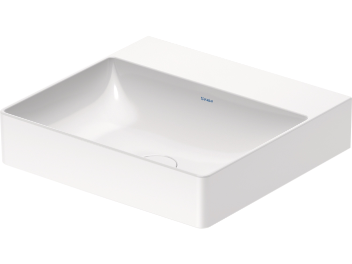 На изображении товар Раковина Duravit DuraSquare с шлифованным низом, 500х470 мм, без перелива, без отверстий под смеситель, цвет белый с покрытием WonderGliss от официального представителя в Москве