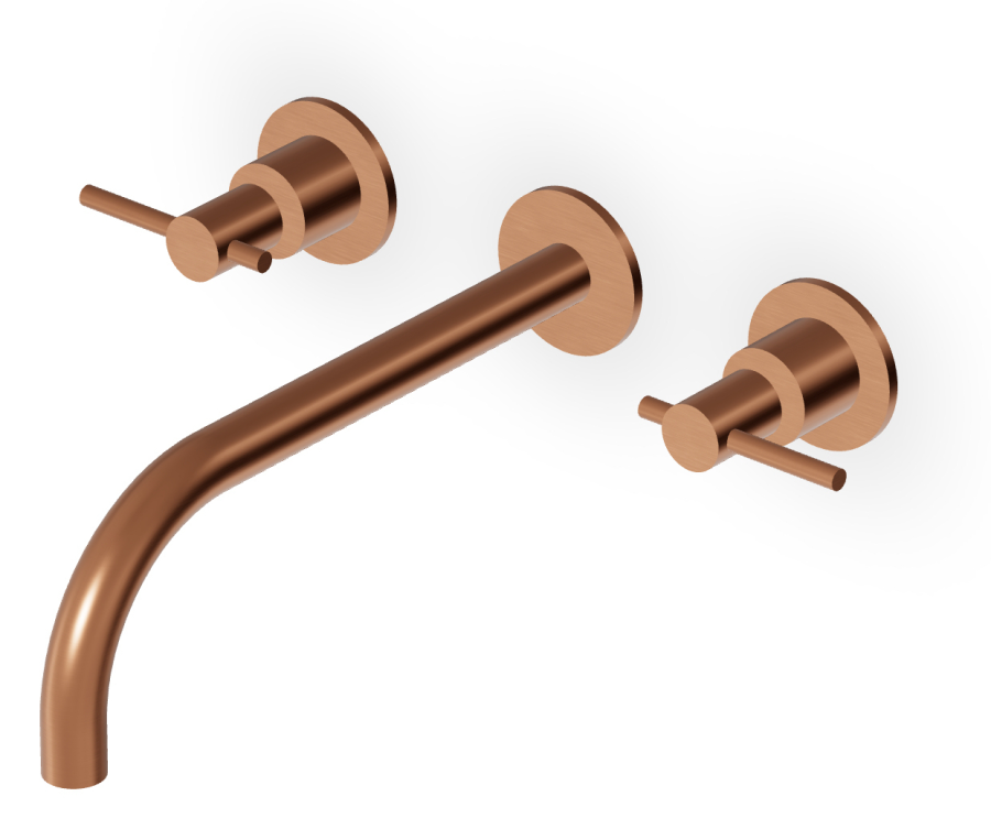 Смеситель для раковины Zucchetti Helm, настенный, на 3 отверстия, двухрычажный, внешняя часть, цвет Brushed Copper PVD