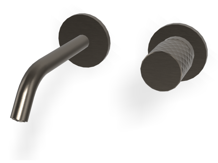 На изображении товар Смеситель для раковины Carlo Frattini Spillo Tech, ручка X Collection, настенный, с донным клапаном Click-Clack, излив 160 мм, внешняя часть, цвет брашированный чёрный хром от официального представителя в Москве