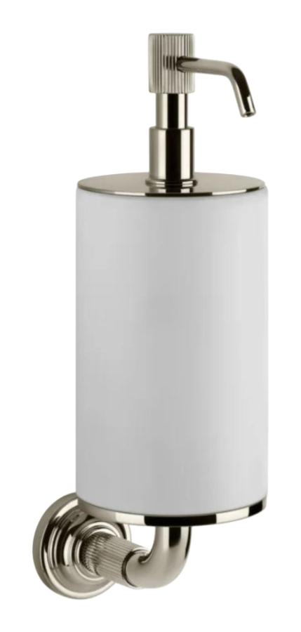 Дозатор для жидкого мыла Gessi Venti20, с белой колбой, настенный, объём 300 мл, цвет Nickel PVD