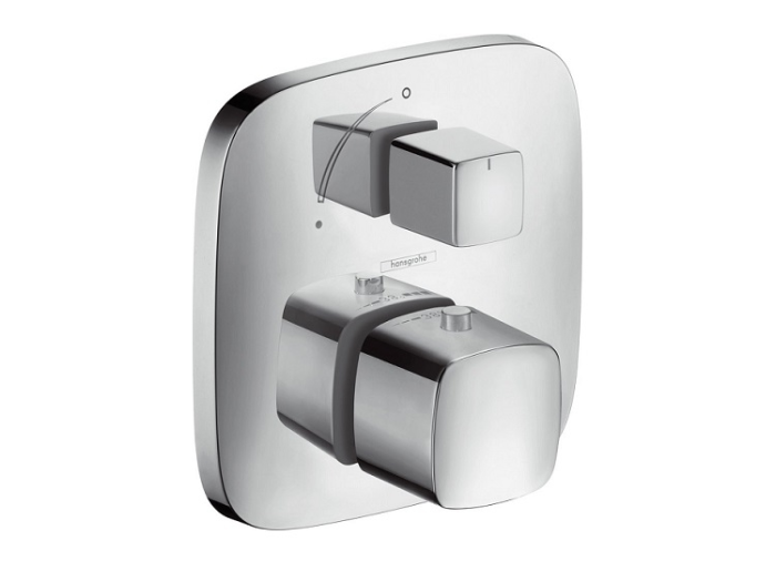 На изображении товар Термостат для душа Hansgrohe PuraVida, встраиваемый, с запорным вентилем, внешняя часть, цвет Хром от официального представителя в Москве