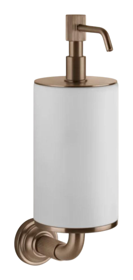 Дозатор для жидкого мыла Gessi Venti20, подвесной, с белой колбой, настенный, объём 300 мл, цвет Copper Brushed PVD