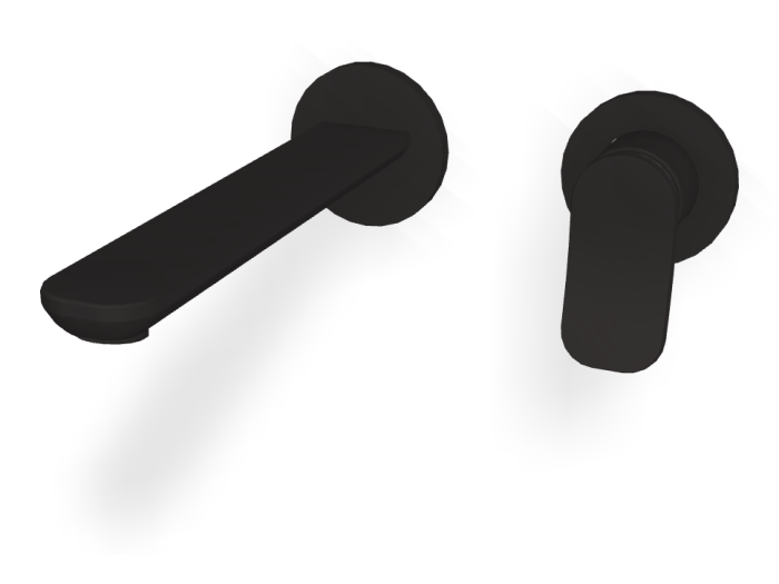 На изображении товар Смеситель для раковины Carlo Frattini Flo, настенный, с донным клапаном Click-Clack, L-218 мм, внешняя часть, цвет чёрный матовый от официального представителя в Москве