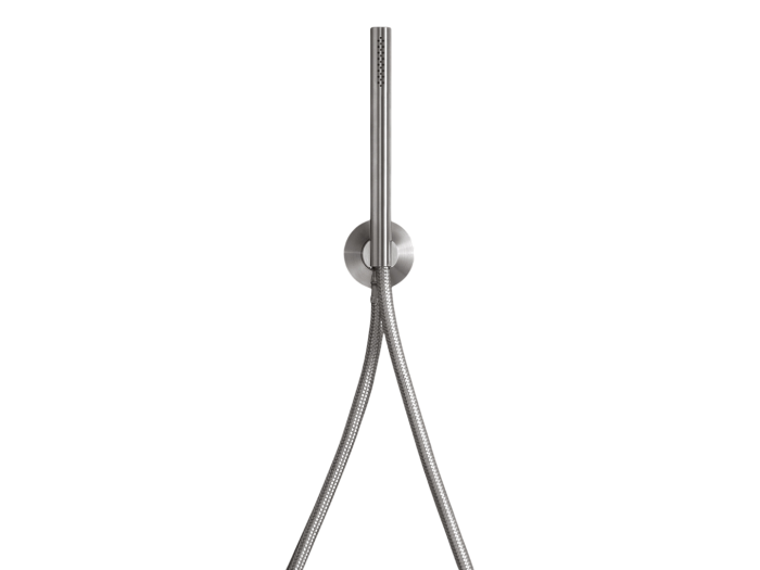 На изображении товар Душ ручной CeaDesign Free Ideas, цилиндрический Ø 18 мм, с настенным держателем и подключением к воде, сталь, цвет сатинированное светлое золото от официального представителя в Москве