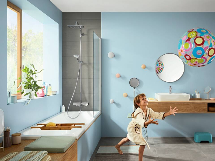 Душевой комплект Hansgrohe Croma E : термостат внешняя +скрытая часть часть 280 1jet с Ecostat E, верхний душ 280x170 мм, ручной душ, шланг 1250 мм, цвет хром глянец - изображение 4