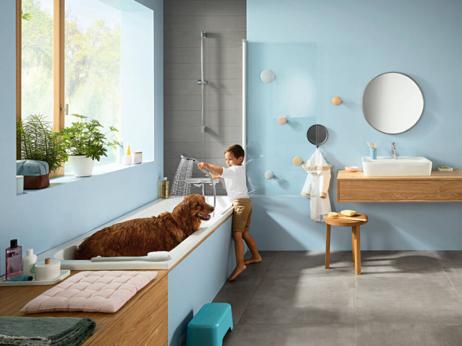 Душевой комплект Hansgrohe Croma E : термостат внешняя +скрытая часть часть 280 1jet с Ecostat E, верхний душ 280x170 мм, ручной душ, шланг 1250 мм, цвет хром глянец - изображение 3