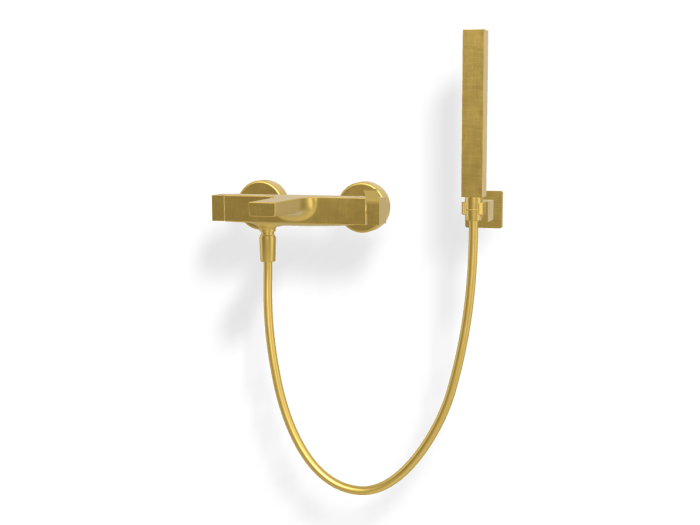 На изображении товар Смеситель для ванны Carlo Frattini Zeta, настенный, с душевым комплектом, цвет брашированное золото от официального представителя в Москве