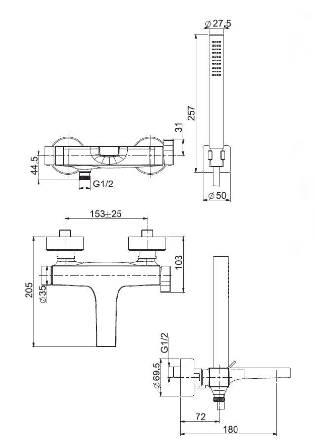 Смеситель для ванны Carlo Frattini Zeta, настенный, с душевым комплектом, цвет брашированное золото - изображение 3