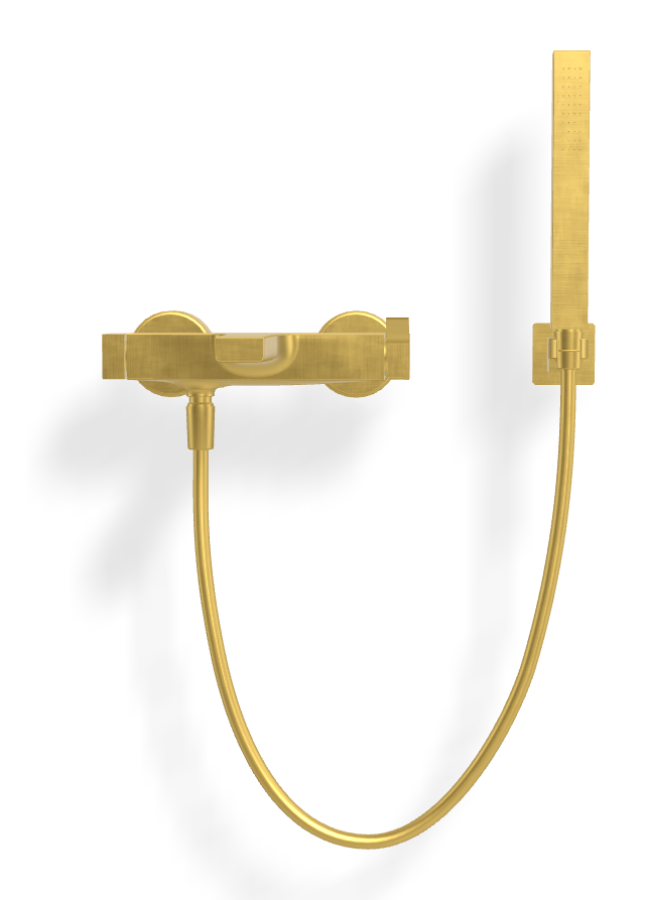 Смеситель для ванны Carlo Frattini Zeta, настенный, с душевым комплектом, цвет брашированное золото - изображение 1