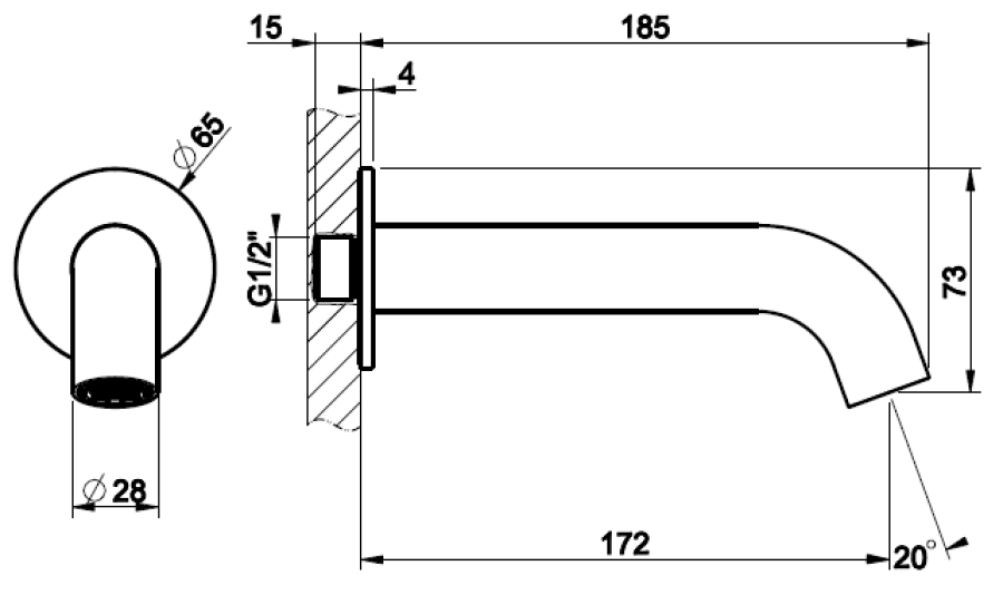Излив для ванны Gessi 316, настенный, цвет Matte Black - изображение 4