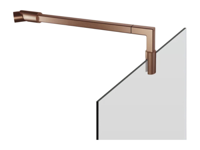 На изображении товар Профиль для стекла Gessi Rigato, глубина 403 мм, регулировка стеклянного анкера 180 градусов, цвет Copper Brushed PVD от официального представителя в Москве