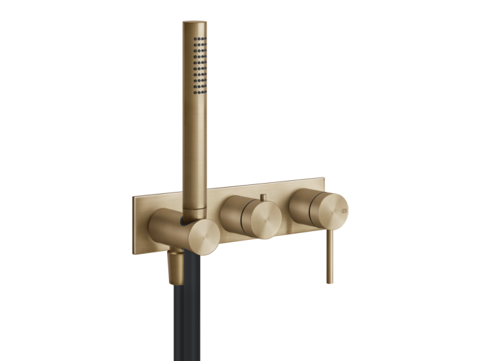На изображении товар Смеситель для душа Gessi 316, встраиваемый, на 2 позиции, внешняя часть, цвет Warm Bronze Brushed PVD от официального представителя в Москве