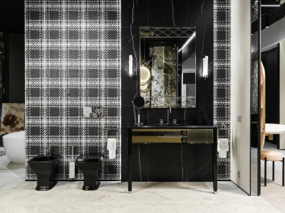 Консоль Oasis Riviere 1220х560х880 мм, корпус Lucido Nero, фасад Specchio Bronzato, отделка хром