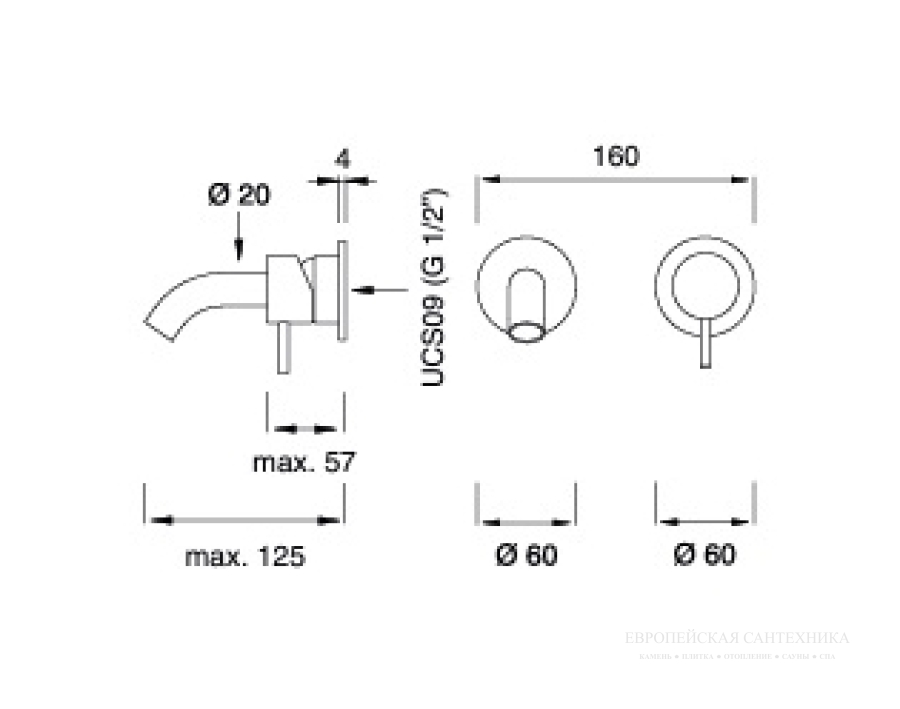 Смеситель настенный CeaDesign Milo360, встраиваемый, излив L. max. 125 мм, внешняя часть, цвет сатинированная сталь - изображение 1