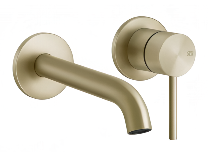 На изображении товар Смеситель для раковины Gessi316 Flessa, встраиваемый, с длинным изливом, внешняя часть, цвет Brushed Brass PVD от официального представителя в Москве