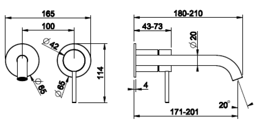 Смеситель для раковины Gessi316 Flessa, встраиваемый, с длинным изливом, внешняя часть, цвет Brushed Brass PVD - изображение 1